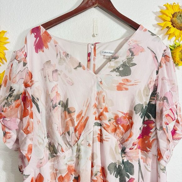 Calvin Klein Women's Plus Size  Knot Sleeve Chiffon Dress Size 22W - Picture 3 of 7